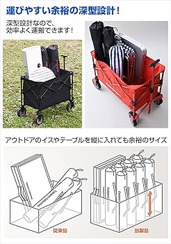 [キャンパーズコレクション 山善] 深型 キャリーワゴン カート 折りたたみ 収束型 コンパクト収納 アウトドアワゴン EMC-80  (ブラック/ブルー/ベージュ/レッド)